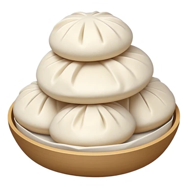 Tianjin Goubuli steamed buns with pinched top, simplified emoji style with bold outlines and bright colors, cartoon style Chinese baozi sticker