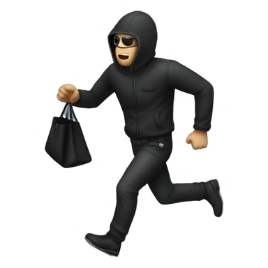 robber running to the left holding a black bag sticker