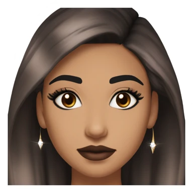 Maddy Perez euphoria show: warm brown eyes, bold black sharp eyeliner, sparkly rhinestones on eyes, dark arched brows, full nude-berry lips, light skin, high cheekbones, sleek dark brown long straight hair in ponytail.

 sticker