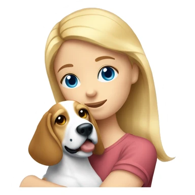 Blonde haired girl with blue eyes and hugging her blue tick beagle  sticker
