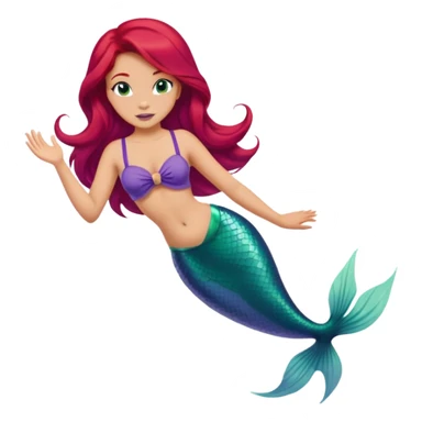 Disney Ariel mermaid with red hair swimming, green fish tail, purple top sticker