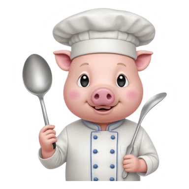 Chef Pig – pig wearing white chef hat holding spoon sticker