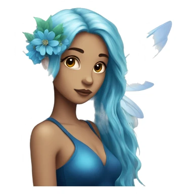 Beautiful, flower, fairy, blue, turqoise, silver, navy, long hair, big wings sticker