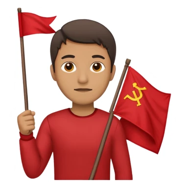 man holding a red flag sticker