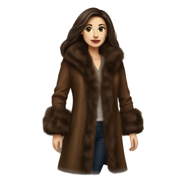 Beautiful Woman Realistic long hair brunette Mob wife big brown fur coat  sticker