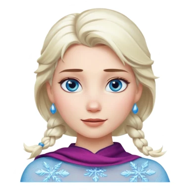 Кинематографический реалистичный портрет Эльзы с реалистичной текстурой кожи, мягким естественным освещением и изящно детализированными платиново-русыми волосами Её  выразительные голубые глаза излучают уверенность, спокойное выражение. Морозная свежесть  sticker