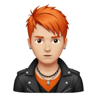white guy rock singer, rebellious style, short orange-red hair, studded leather necklace sticker