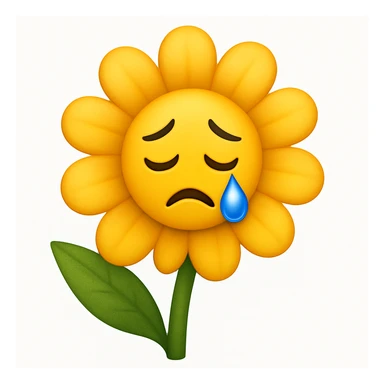 Make the sad flower with a teardrop in the style of apple style emojis sticker
