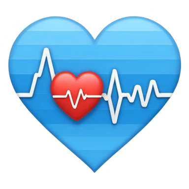 Minimal medical AI logo, heart + signal wave, flat emoji style, clean, modern, blue and white sticker