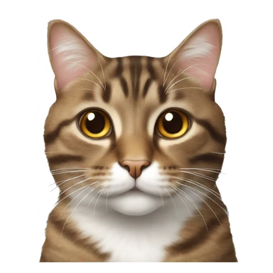 Fluffy brown tabby cat with white nose sticker