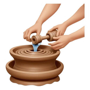 Cinematic Realistic image of a ceramic pottery wheel in action, with skilled hands shaping wet clay into a graceful form, featuring intricate details of swirling textures and gentle water splashes, illuminated by soft, artisanal lighting sticker