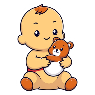 happy baby holding a teddy bear sticker