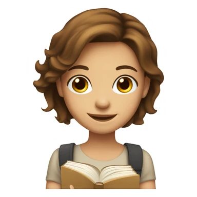 smiling pretty girl with brown hair with book  sticker