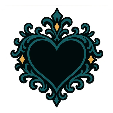 black gothic heart, ornate, dark, elegant, vibrant toon style sticker