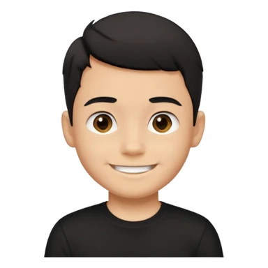 a boy wearing black t-shirt, has black short hair and no glasses, smiling brightly sticker