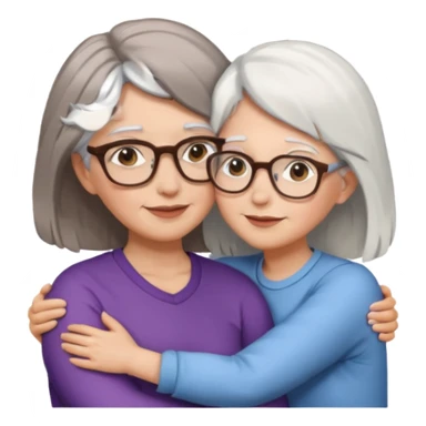 Abrazo de Madre con pelo blanco y gafas y hija con pelo morena sin gafas sticker