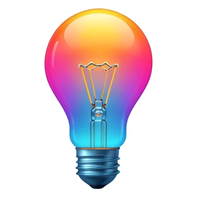 Generate a high-quality image of a glowing neon light bulb, bright vibrant colors, realistic glow effect, smooth gradient colors, no human figures, no facial features, no brand markings, simple dark background, high-reso
 sticker