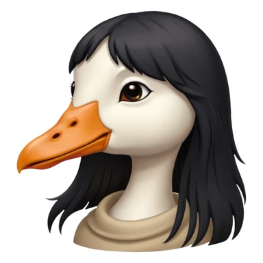 goose with long black hair and bangs sticker