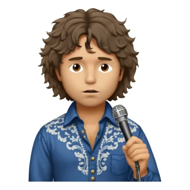 solarpunk realistic ultra HD - a thoughtful, messy, shaggy Jim Morrison in a Victorian shirt, singing on stage sticker