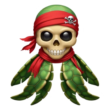 sea turtle wearing a red pirate skull scarf sticker