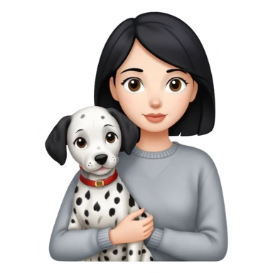 black haired woman holding a dalmation dog and wearing grey sweater sticker