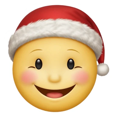 Smiley face smiles with closed eyes in a red Christmas hat sticker
