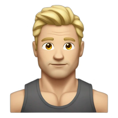 Muscular white man with high volume hair cut wearing gym tshirt sticker