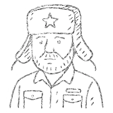 Russian army military blogger wearing an ushanka hat sticker