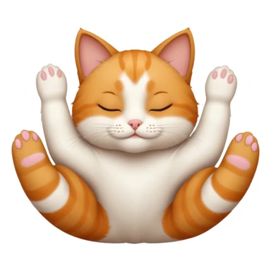 ginger and white small cat eyes closed lying down upside down with paws stretched out straight in different directions sticker