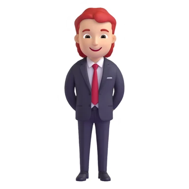 red-haired man in a black suit with a red tie, smiling sticker