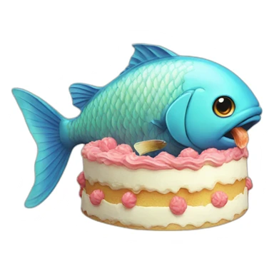 fish eating a cake sticker