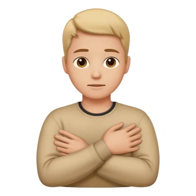 Person crossing arms holding neck sticker