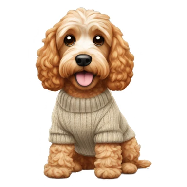 Ginger cockapoo wearing a jumper sticker