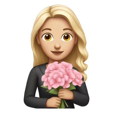 White girl holding pink flower bouquet sticker