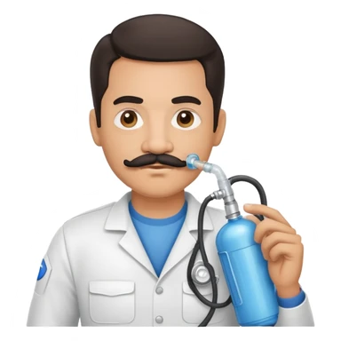 Hispanic man with mustache holding oxygen tank  sticker