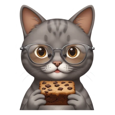 Grey cat aesthetic eaten brownies with glasses sticker