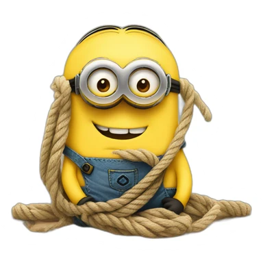 Minion tied with ropes on a table family friendly sticker