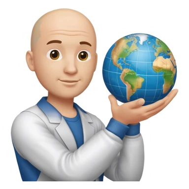 bald man holding globe in his arm sticker