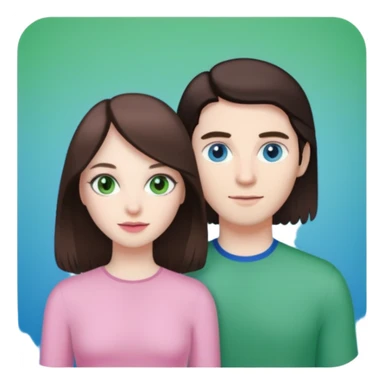 pink polaroid photo of a couple thats white with long brunette hair blue eyes and a white guy with short brunette hair and green eyes sticker