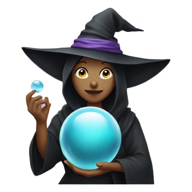 a witch with a glass ball with a  headscarf sticker