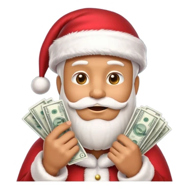 A confident rich emoji face wearing a Santa hat, money stacks, casino vibe, New Year theme, premium 3D emoji style, sharp details, no text, isolated on transparent background sticker