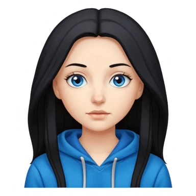 White girl with long black hair and blue eyes in a hoodie sticker