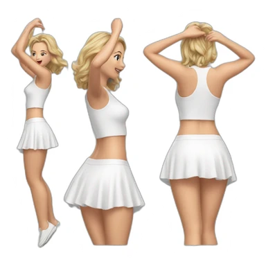 hyperrealistic-full-body-caucasian-curvy-beauty-jumping-small white-skirt-back-and-front-views-strong-wind-knickers white spcks sticker