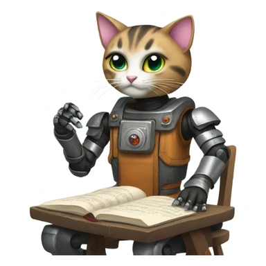 cats playing dnd building robot sticker