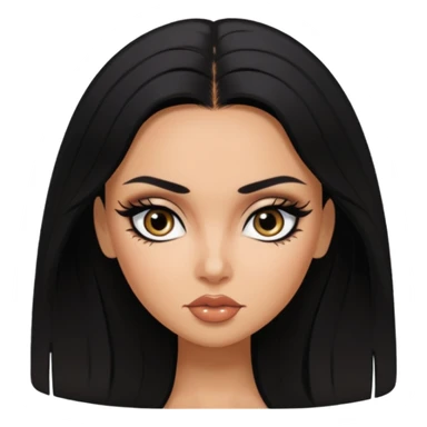 russian features, dark black dark black black black  buzz cat, beauty,  hair, tan skin,  eyes, pretty eyes, black eyeliner, pretty bratz baddie sticker
