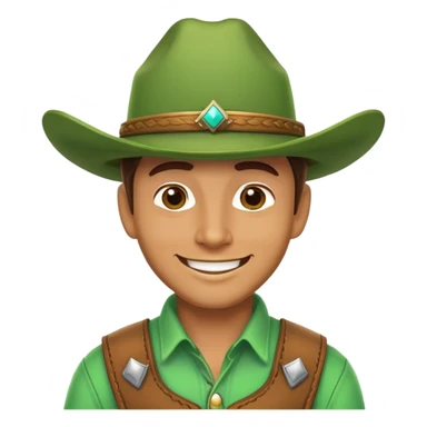 Cowboy with a bright green cowboy hat, smiling face sticker