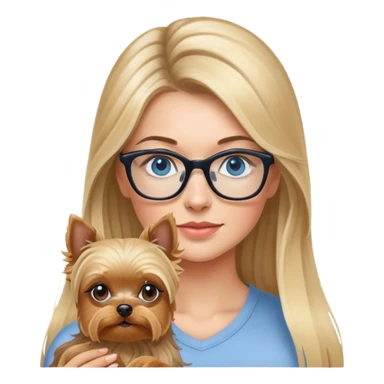 Blonde balayage long hair women with blue eyes wearing glasses holding a Yorkshire terrier  sticker