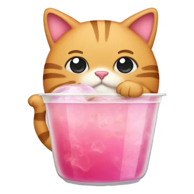 Pink fat cat drinking bubble tea sticker