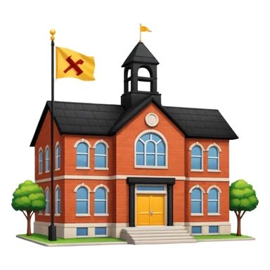 magic school, with a flag, flag on a roof, yellow flag, white school sticker