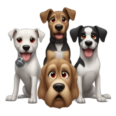 3 scary looking dogs with red eyes. In the middle is drake holding a microphone sticker